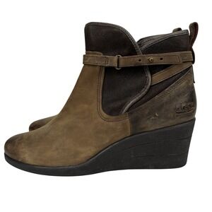 UGG Emalie Womens Wedge Ankle Boot Booties Sz 10 Brown Nubuck Leather Waterproof